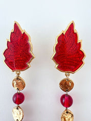 YSL earrings ,Yves Saint Laurent Earrings, Leaf Motif Long Earrings, YSL vintage Earrings, YSL rare  Earrings, Jewelry for Women