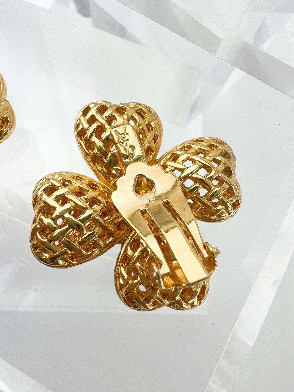 YSL Yves Saint Laurent Vintage Earrings Rhinestone Floral Earrings