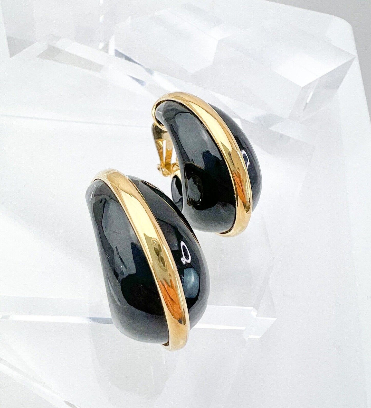 YSL Yves Saint Laurent Vintage Earrings Black Gold Hoop