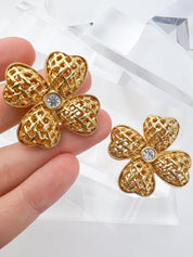 YSL Yves Saint Laurent Vintage Earrings Rhinestone Floral Earrings