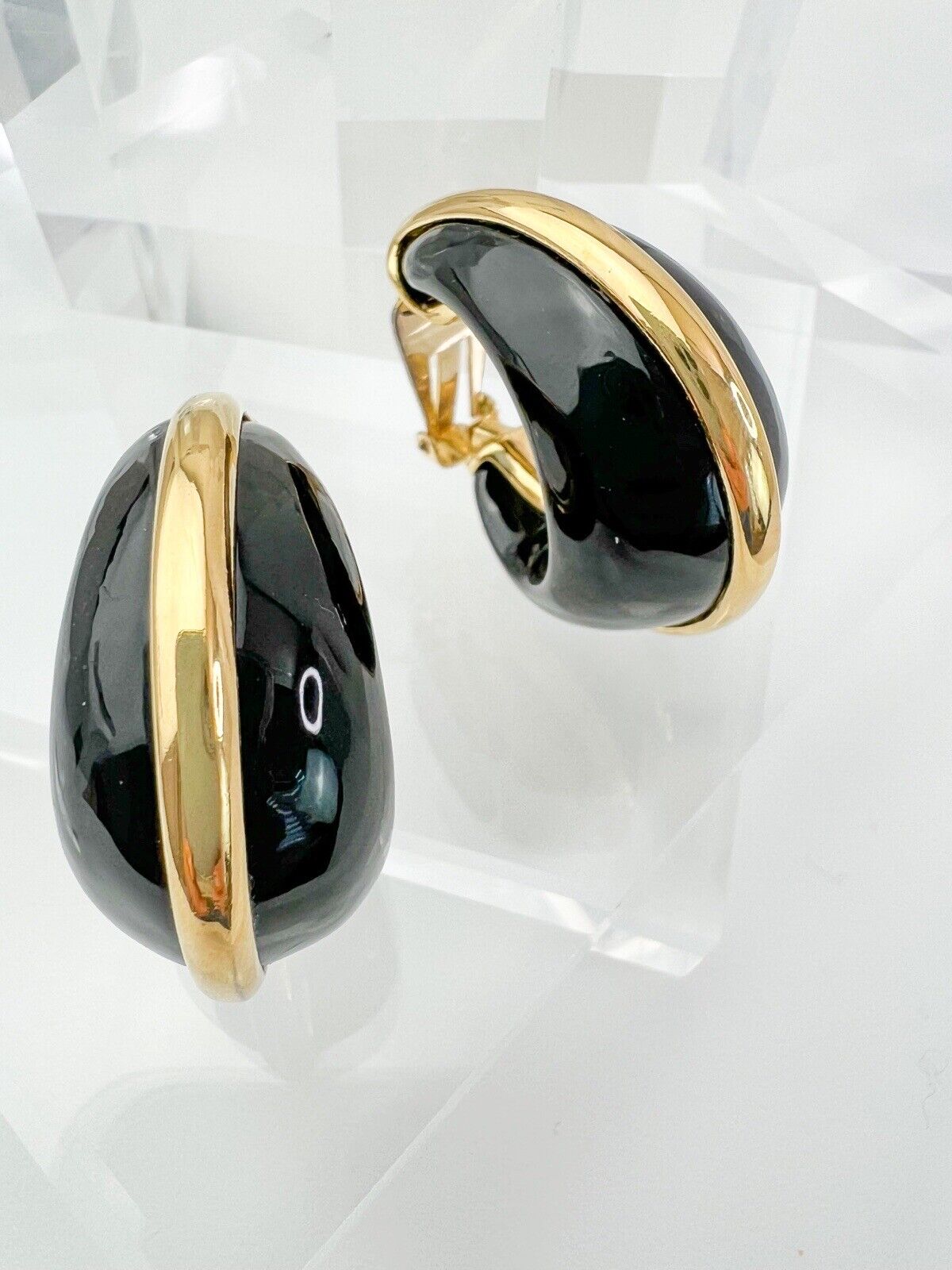YSL Yves Saint Laurent Vintage Earrings Black Gold Hoop