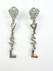 Vintage YSL Yves Saint Laurent earrings, Earrings Dangle, Earrings Silver, Heart Logo Drop Dangling Earrings, Vintage Rhinestone