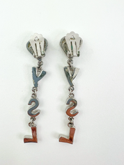 Vintage YSL Yves Saint Laurent earrings, Earrings Dangle, Earrings Silver, Heart Logo Drop Dangling Earrings, Vintage Rhinestone