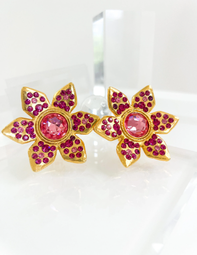 YSL Yves Saint Laurent Rive Gauche Made in France Vintage Earrings Rhinestone 