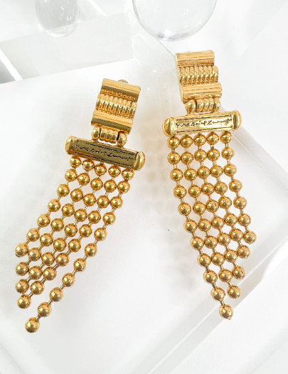 YSL Yves Saint Laurent  Vintage Dangle Earrings Women Jewelry Gold