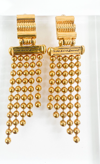 YSL Yves Saint Laurent Vintage Dangle Earrings Women Jewelry Gold