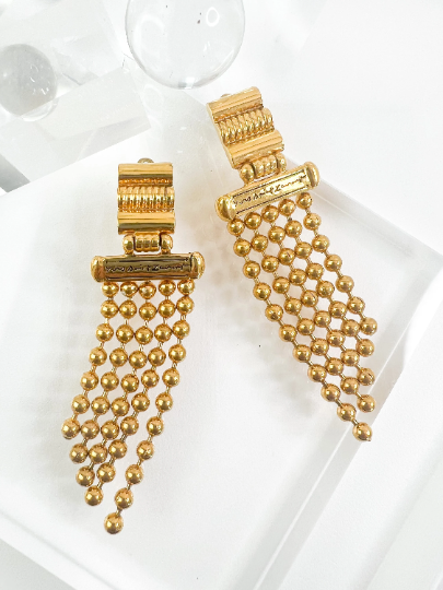 YSL Yves Saint Laurent Vintage Dangle Earrings Women Jewelry Gold
