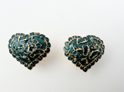 Vintage YSL Yves Saint Laurent Earrings, Vintage Earrings, Earrings Gold, Green Heart Earrings, Clip-on Earrings, Jewelry Earrings