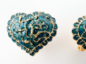 Vintage YSL Yves Saint Laurent Earrings, Vintage Earrings, Earrings Gold, Green Heart Earrings, Clip-on Earrings, Jewelry Earrings