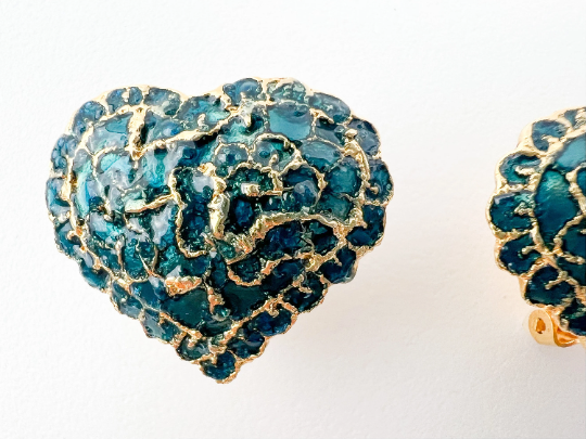 Vintage YSL Yves Saint Laurent Earrings, Vintage Earrings, Earrings Gold, Green Heart Earrings, Clip-on Earrings, Jewelry Earrings