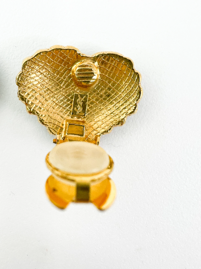 Vintage YSL Yves Saint Laurent Earrings, Vintage Earrings, Earrings Gold, Green Heart Earrings, Clip-on Earrings, Jewelry Earrings