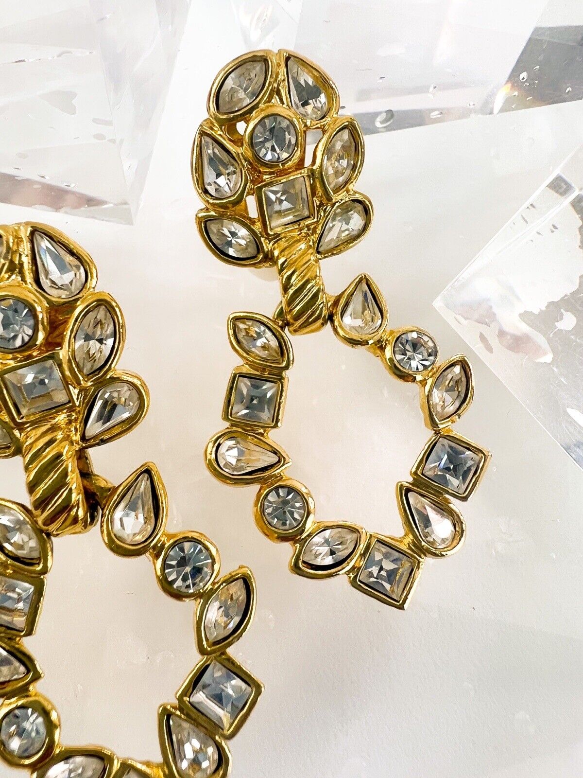 【SOLD OUT】YSL Large Yves Saint Laurent Vintage Multifaceted Crystals Dangle Hoop  Earrings