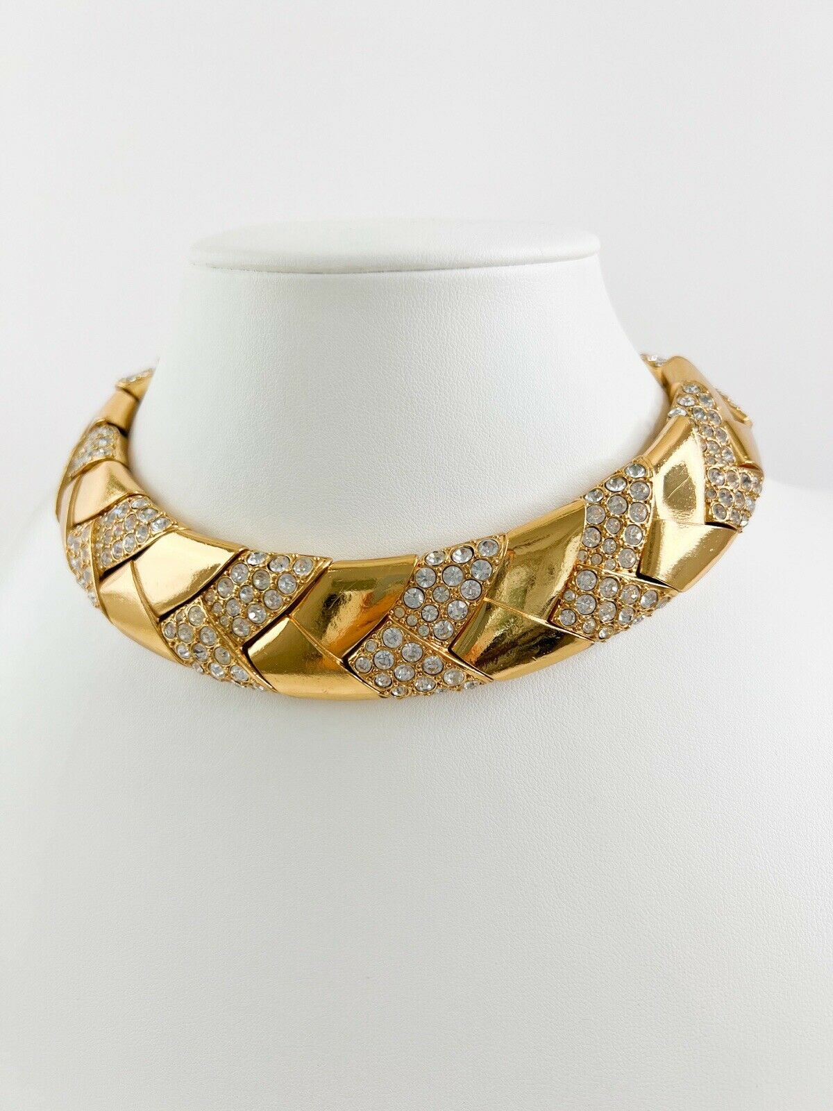 YSL Yves Saint Laurent Made in France Vintage Necklace Choker Gold Rhinestones