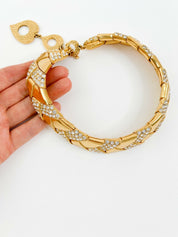YSL Yves Saint Laurent rive gauche Made in France Vintage Necklace Choker Gold Rhinestones