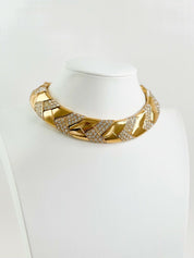 YSL Yves Saint Laurent rive gauche Made in France Vintage Necklace Choker Gold Rhinestones