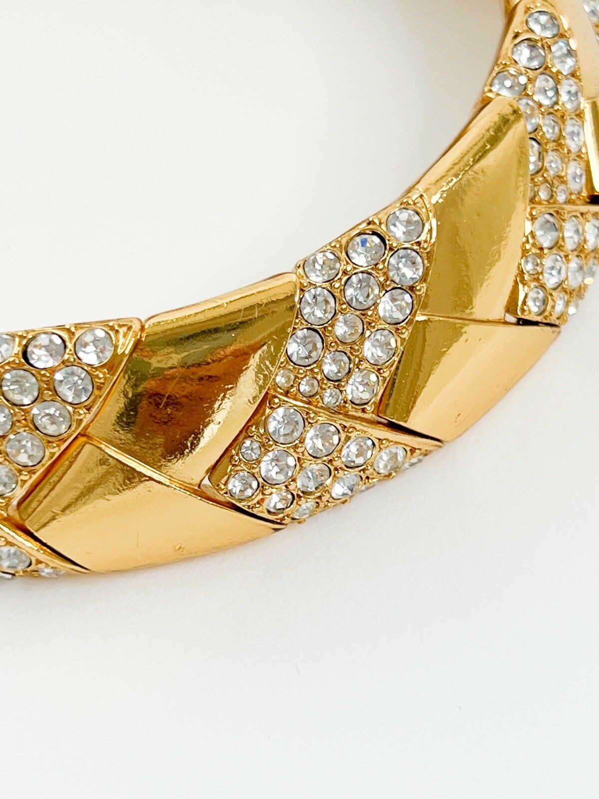 YSL Yves Saint Laurent rive gauche Made in France Vintage Necklace Choker Gold Rhinestones