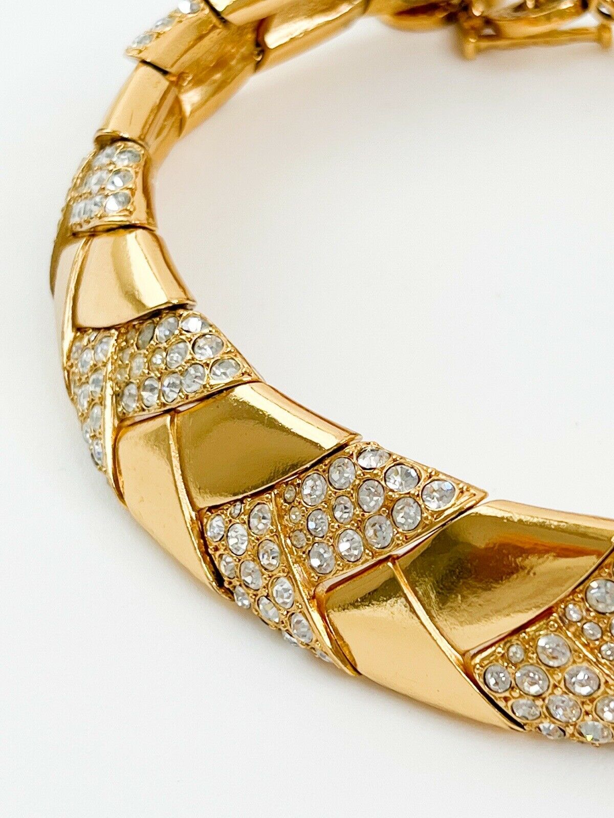 YSL Yves Saint Laurent rive gauche Made in France Vintage Necklace Choker Gold Rhinestones