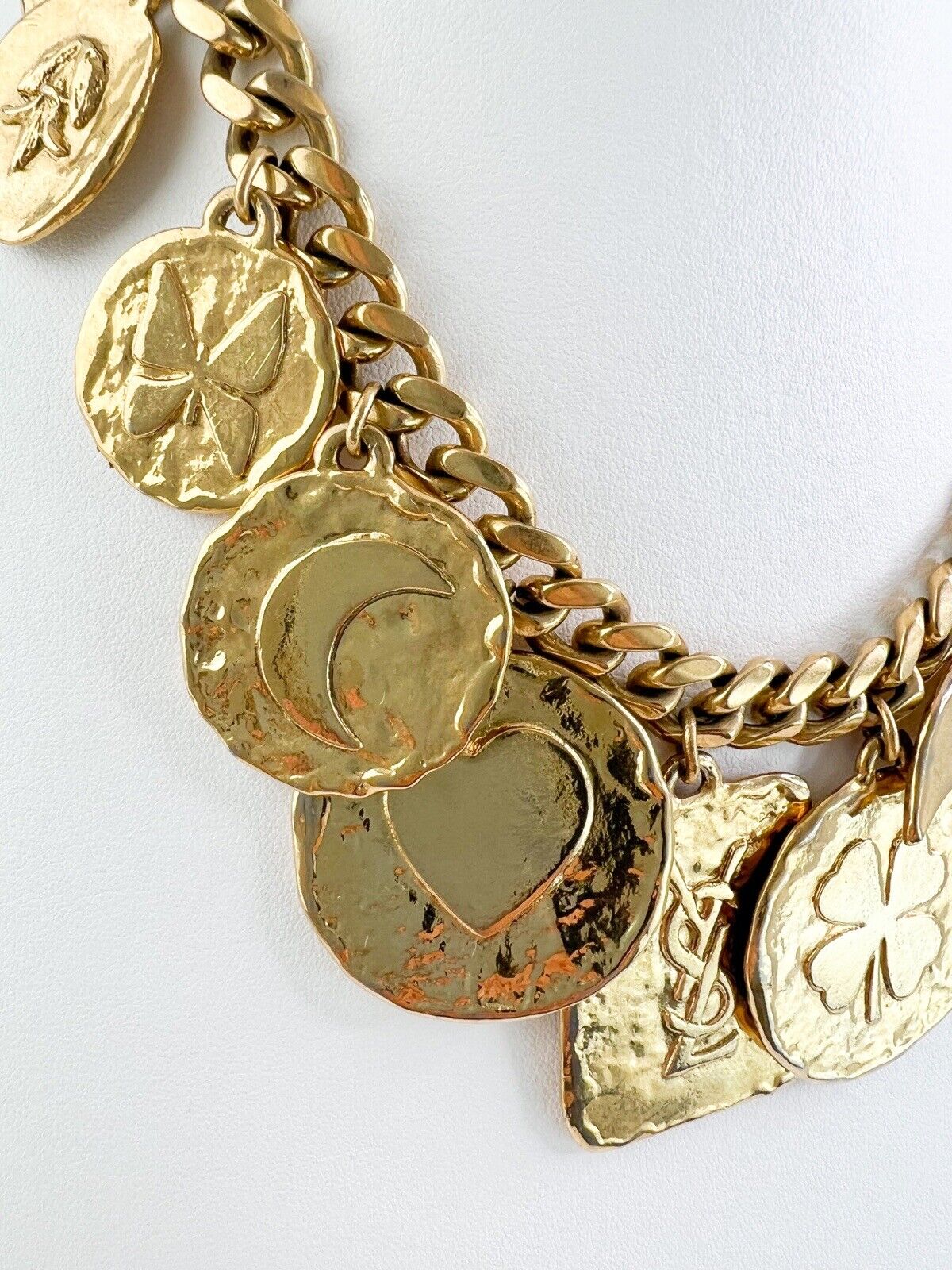 YSL Yves Saint Laurent Vintage Necklace Gold, charm necklace, medallion disc