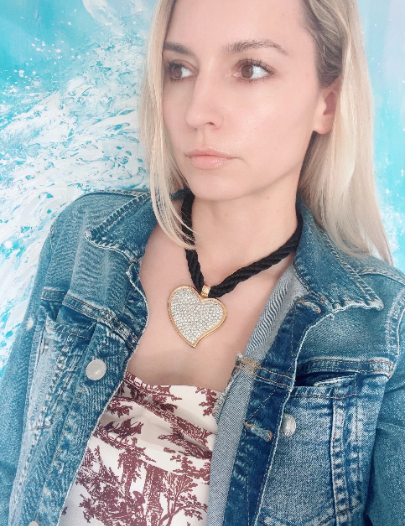 Vintage YSL Yves Saint Laurent Necklace, Heart Pendant Necklace, Black Cord choker, Vintage Jewelry gold, Necklace Large, Jewelry necklace