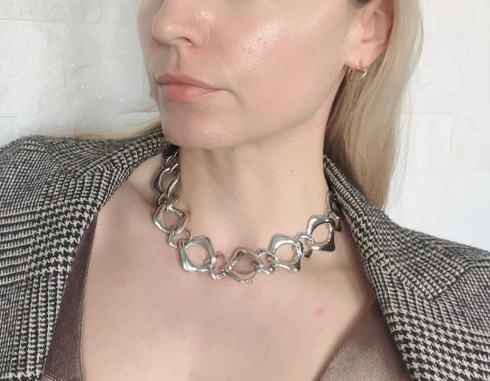 Vintage YSL Yves Saint Laurent Necklace, Chain Necklace, Necklace Large, silver Choker Necklace, Chain Necklace silver , Jewelry necklace